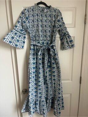 Pink City Prints / Tuckernuck Green and Blue Floral Dress Size M